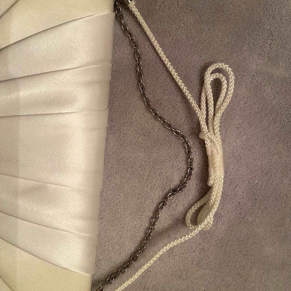 Elegant Ivory Satin Clutch with Rhinestone Accent - Picture 4 of 5